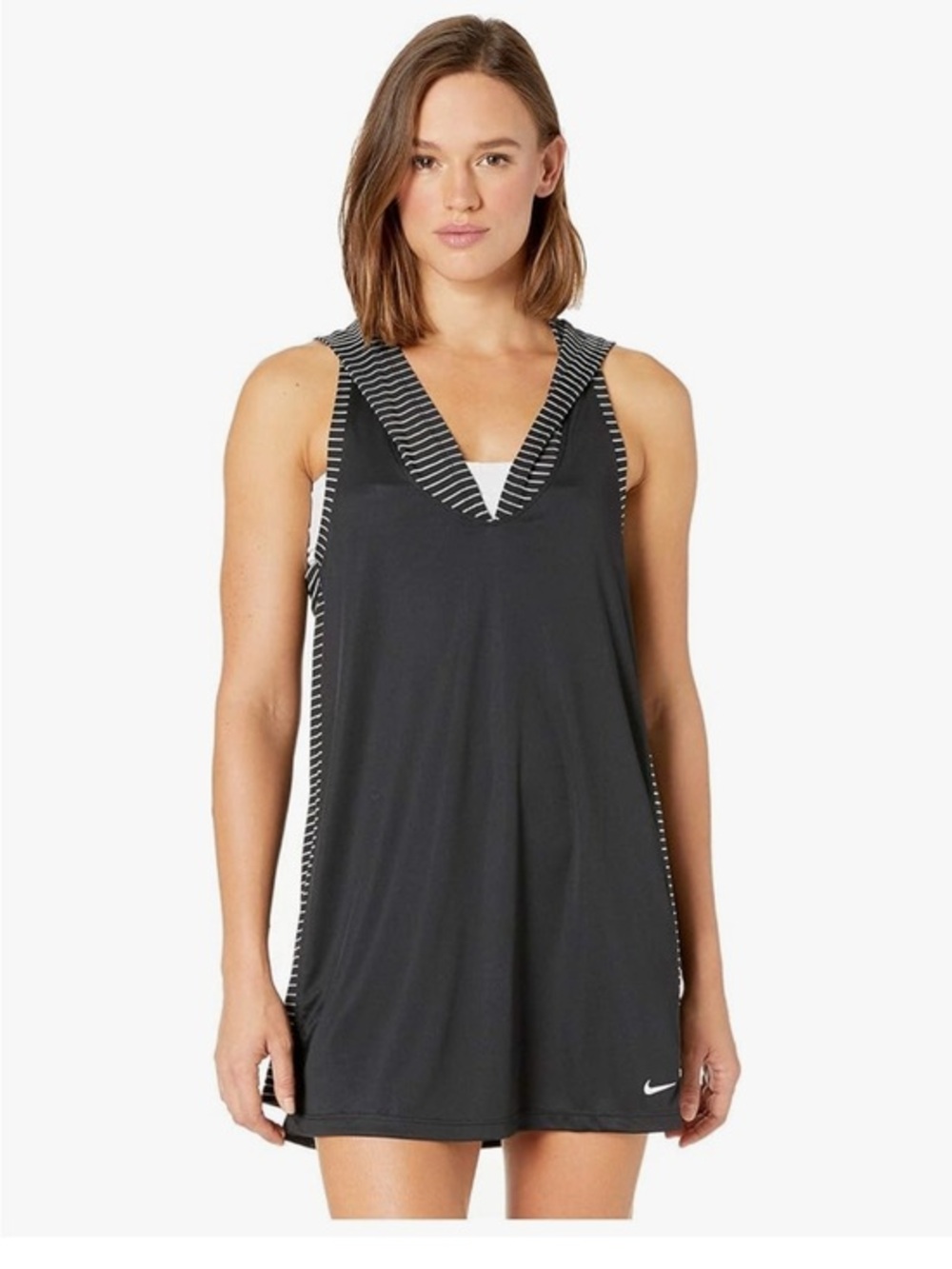 Nike Black grey striped  hooded  dress or Swim Cover-Up racer back XL